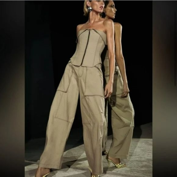 ZARA TOPSTITCHED ZIPPER BUSTIER - Picture 2 of 13